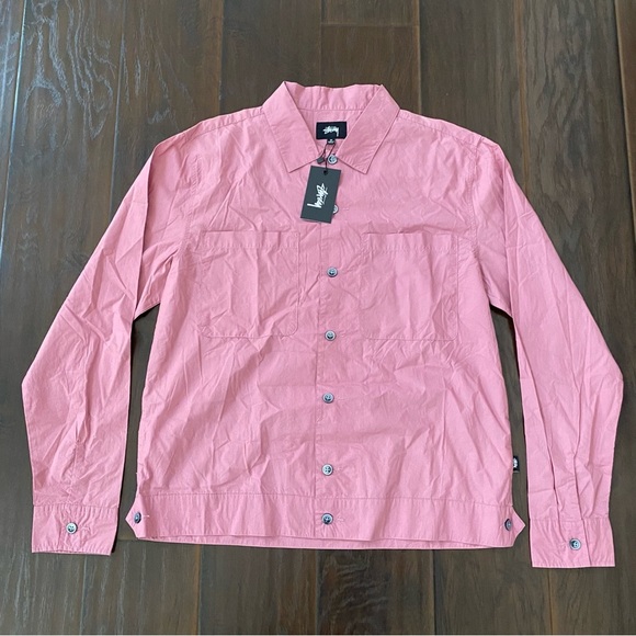 NWT Stussy Men's Berry Color Ranch Long Sleeve Button Down Shirt Size M - Picture 5 of 9
